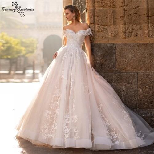 Sparkle Lace Wedding Dresses Off Shoulder Plus Size Bridal Dress for Women 2020 Corset Back Shiny Bride Gowns Vestido De Noiva