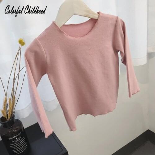 Long sleeve girls blouses o-neck pure color soft knitted cozy shirts toddler tops for girl spring autumn baseing bottoming shirt