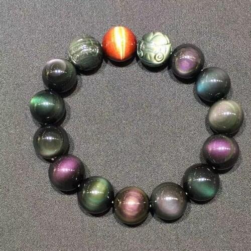 2020Natural quartz rainbow eyes Obsidian bracelet (carving PI Xiu) Red tiger eye Lucky Mens bracelet gift money drawing