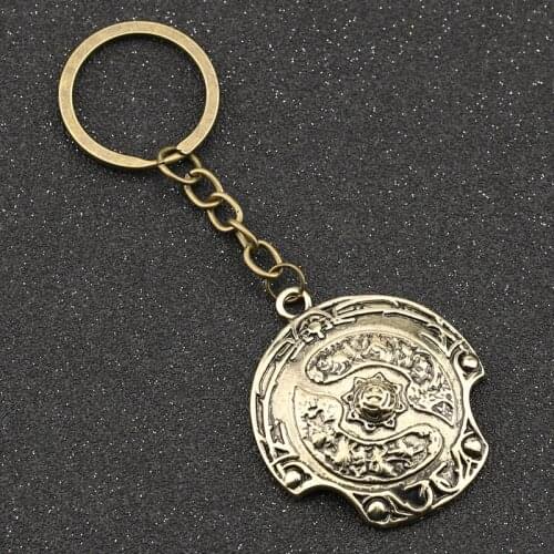 DOTA 2 Immortal Champion Shield Keychain DOTA2 Aegis of Champions Vintage Retro Antique Bronze Keyring Key Chain Ring Wholesale