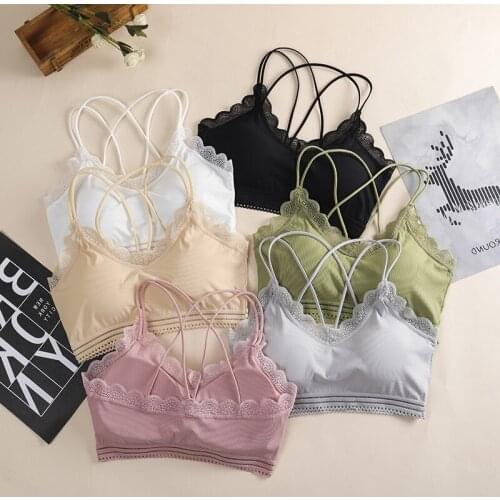 2pcs Lace Bra Women Women Seamless Underwear Backless Vest Sexy Padded Bralette Female Intimates