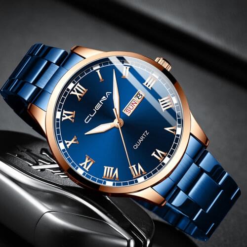 CUENA 2019 Mens Business Steel Belt Watch Stainless Steel Calendar Quartz Watch military watches mens 2019 relogio masculino