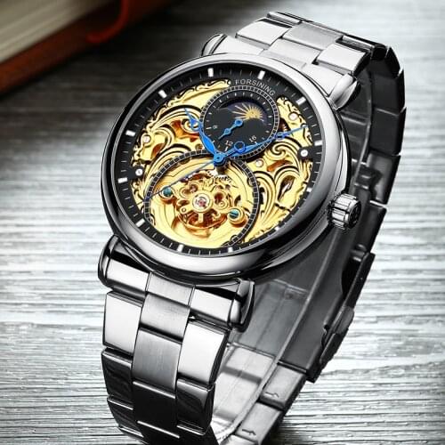 FORSINING Luxury Men Automatic Mechanical Watch Males Stainless Steel Skeleton Retro Watch Fashion Men Business Wrist Watch