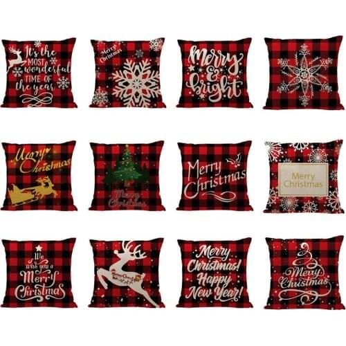 45x45cm Christmas Cushion Cover Red Checkered Pillow Case Sofa Seat Car Decor Throw Pillowcase Christmas Decoration For Home
