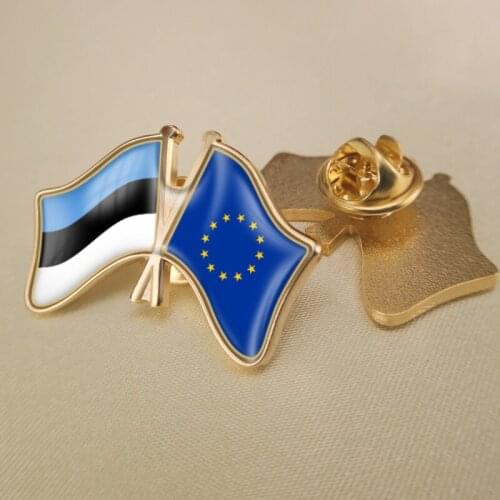 European Union and Estonia Crossed Double Friendship Flags Lapel Pins