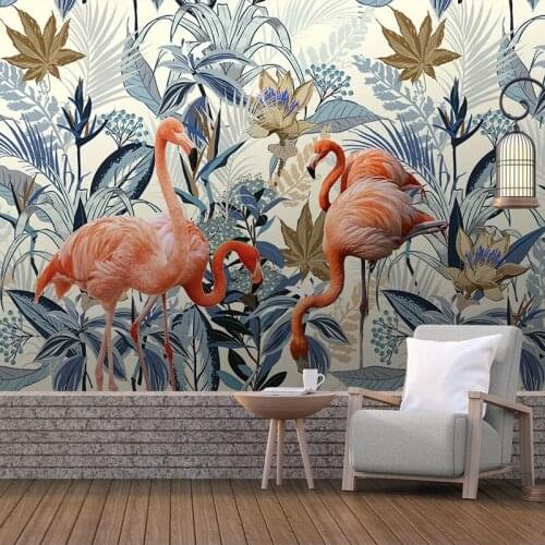 Custom Mural European Style Hand Painted Tropical Plant Flamingo Photo 3D Wall Murals Wallpaper For Hotel Bedroom Living Room