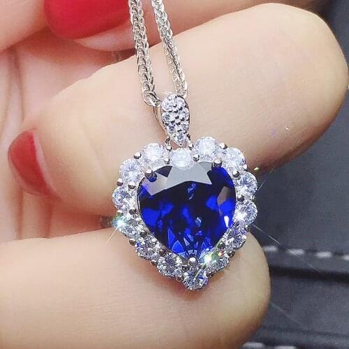 Huitan Creative Blue CZ Women Heart Pendant Necklaces Graceful Party Jewelry Bridal Engagement Wedding Accessories Good Quality