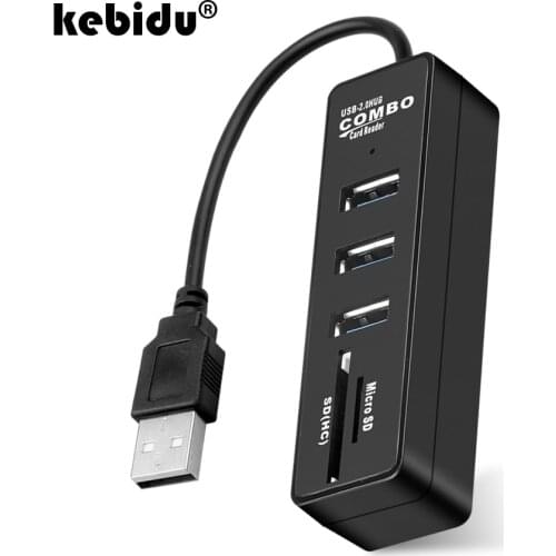 Kebidu USB Combo Hub Multi USB 2.0 Hub 3 Ports Splitter + USB Card Reader All In One For SD/TF For Laptop Computer Accessories