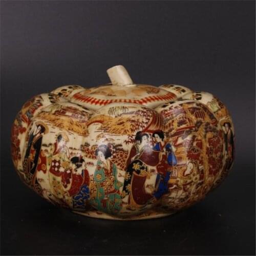 Chinese old porcelain enamel lady picture pumpkin jar ceramic storage jar melon and fruit jar