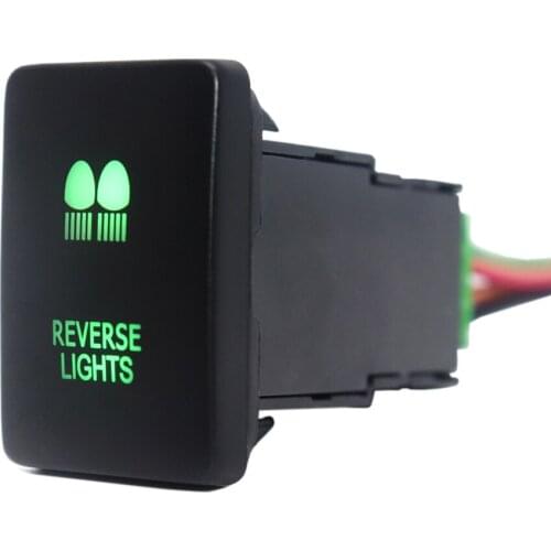 12V Reverse Lights Pushbutton Switch ON-Off Green LED Lights with Connector Wire For Toyota Rav4 Prado 150/200 Series Camry Priu