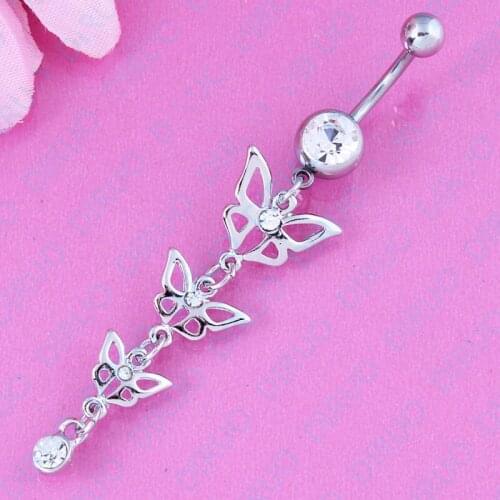 Fashion Body Piercing Design Belly Button Ring Butterfly Dangle Navel Bar Ring Piercing Jewelry 316L