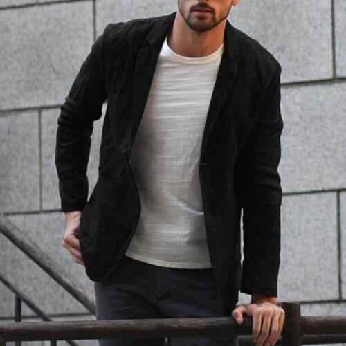 2020 New Men Autumn Solid Color Long Sleeve Pockets Cotton Linen Slim Blazer men clothing Coat Jacket мужская куртка