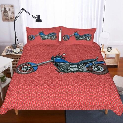 New Red Background Motorcycle Down Quilt Cover 3D Digital Print Boy Bedding Cover 2/3 Micro Fiber Bed Sheet Pillowcase