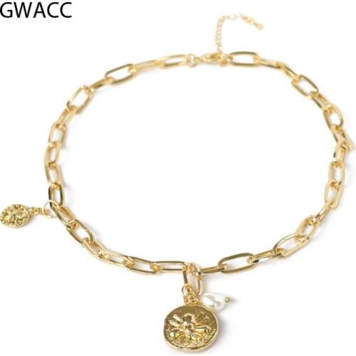 INKDEW Coin Pearl Chokers Chain Necklaces for Women Spider Star Pattern Coin Pendant Necklace Hip Hop Style INS Fashion Jewelry