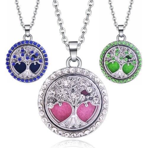 Tree of Life Aromatherapy Necklace Crystal Perfume Locket Essential Oils Diffuser Necklace Aroma Jewelry For Womens Necklace