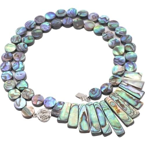 Abalone shell green coin pendant necklace 8/10mm 43inch