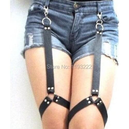 Wholesale Sexy Punk Shorts Garters, Handmade Rock Rivet Leather Leg Garter, Adjustable Garter Belt Thigh Loop