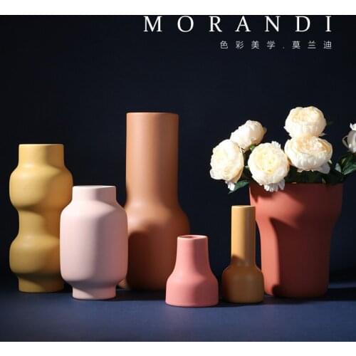Simple Morandi color ceramic vase decoration home soft flower arrangement dry flower and wind flower device