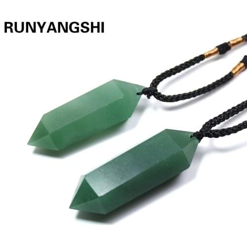 Runyangshi 1pc natural green aventurine quartz crystal pendant hexagon pendant chrysocolla choker necklace jewelry