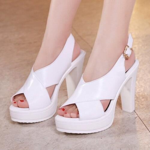 Open Toe Block Heels Platform Sandals Woman Summer 2021 High Heel Gladiator Sandals Women Black White Sandal Plus Size 42 43