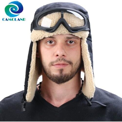 CAMOLAND Women Winter Bomber Hats Mens Faux Cashmere Pilot Trooper Cap Russian Ushanka Earflap Snow Ski Cap With Goggles