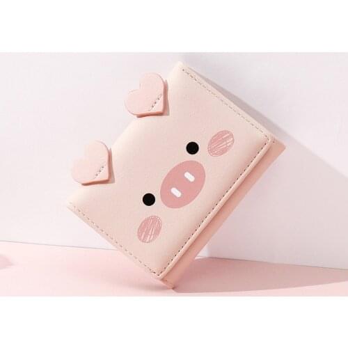 Cute Cartoon Pig PU Leather Women Trifold Wallet Girls Pink Short Money Purse Ladies Casual Animal Small Card Holder Clutch Bag