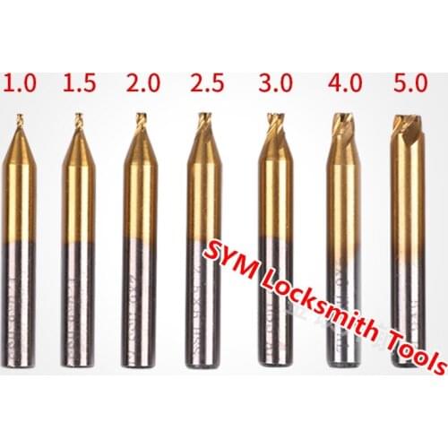 Locksmith Supplies HSS End Milling Cutter For DEFU Vertical Key Cutting Machines,1.0/1.2/1.5/2.0/2.5/3.0/4.0/5.0mm Drills