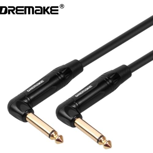 DREMAKE 1/4 Inch to 1/4 Inch Right Angle Instrument Cable Jack 6.35mm to 6.35mm Amp Guitar Cable for Amplifier Pro Audio E-Piano