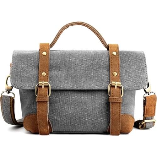 2021 New Vintage Men Canvas Briefcase Women Leather Messenger Bags Female Small Shoulder Bag Preppy Style Handbags XA508F
