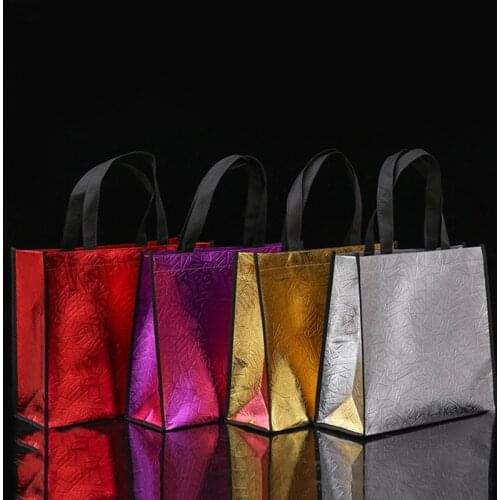 S/L Size Laser Shopping Bag Foldable Eco Bag Large Reusable Shopping Bag Tote Waterproof Fabric Non-woven Bag No Zipper