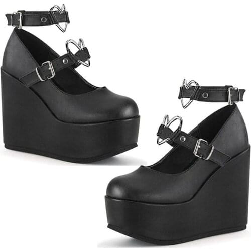 Womens Mary Jane Shoes for Women Sweet Bow Round Toe Ankle T-Strap Lolita Gothic Platform Dress Pumps Shoes