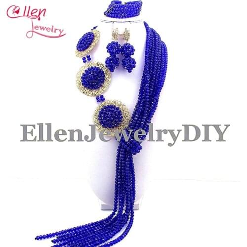 Fabulous Royal Blue crystal Beads Jewelry Set nigerian Wedding bridal necklace jewelry Set African beaded Jewelry Sets E1030