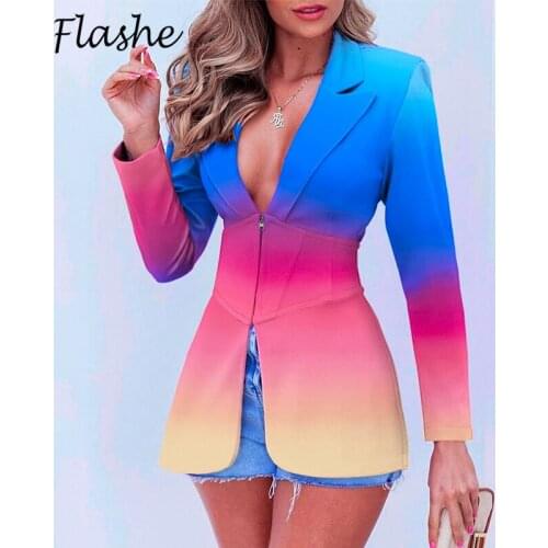 Fashion Tie Dye Print Coat Women Long Sleeve Slim Shaped Waist Zipper Design Women Coat Jacket Turn Down Collar Outerwear Tops