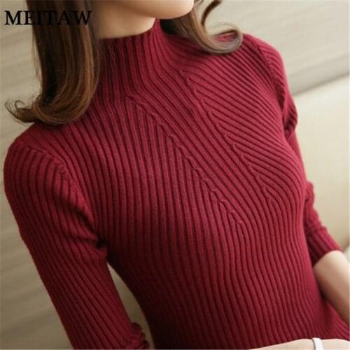 Women Turtleneck Sweater 2020 Autumn Winter Long Sleeve Solid Slim Knitted Pullover Korean White Office Jumper Tops