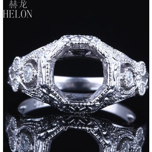 HELON Sterling Silver 925 VVS/DEF Color Moissanite Ring Women Fine Jewerly Engagement Wedding Semi Mount Ring Fit Round Cut 8mm