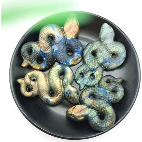 1PC Natural Labradorite Snake Hand Carved Polished Quartz Crystal Snake Reiki Healing Crystal Animal Natural Stones and Minerals