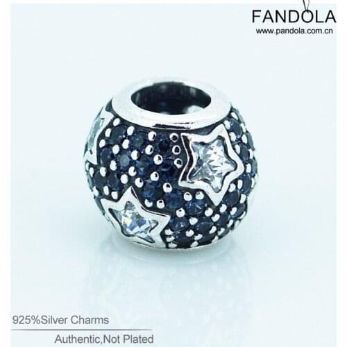 100% 925 Sterling Silver Midnight Blue Crystal Follow The Stars Bead Fit Women Charms Silver 925 Original Bracelet DIY Jewelry