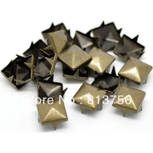 1000 Antique Bronze Cone Rivet Stud Spikes - 9mm (3/8") - Square Pyramid - Metal - 4 Legs - Rivets Studs Spike