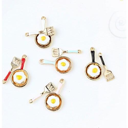 2 Pcs Poached Egg Pot And A Shovel Charms Fit For DIY Making Necklace Bracelets Phone Chain Accessorie Lovely Kitchen Ware Charm