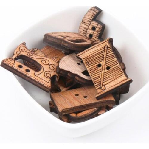 20pcs Mixed Natural Wooden Sewing Machine Shape DIY Wooden Buttons Handmade Accessories Decoration Clothes Needlework 20-30mm