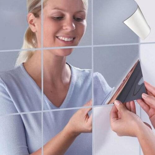 9Pcs DIY Square Mirror Effect Wall Sticker Decal Mosaic Rest Room Window Kitchen Decor Living Room Kitchen TV Backdrop Decor