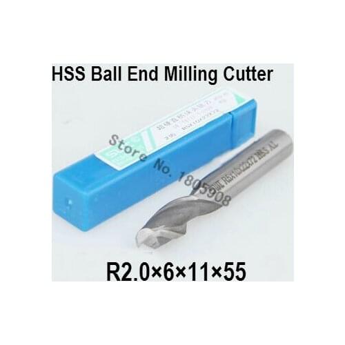 Free shipping 2PCS R2.0 high speed steel ball end milling cutter, straight shank white steel cutter, R alloy milling cutter