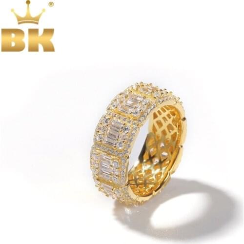 THE BLING KING 8mm/10mm Baguette Cluster Ring Full Iced Bling Cubic Zirconia Mens Women Hiphop Rings Fashion Jewelry