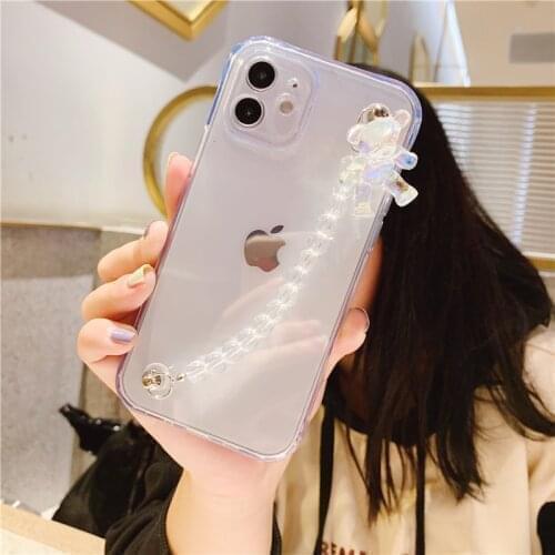 Bear Pearl Bracelet For Xiaomi Redmi Note 4 4x 5 5A 6 7 8 8T 9 10 Pro Max Transparent TPU Case