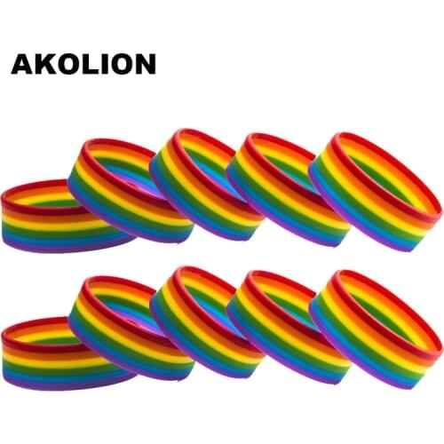 Rainbow Flag Silicone Rubber Bracelets Sports Wrist Band Bangle for Women Men 10pcs SLP-0001