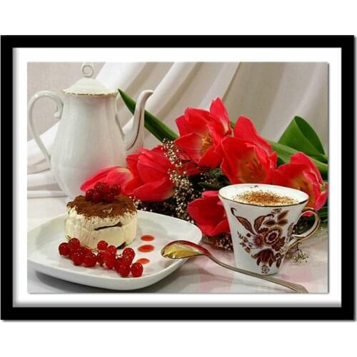 Diy Diamond Painting Coffee Cake Flowers Home Decoration 5d Diamond Embroidery Needlework Diamond kitchen Wall Stickers