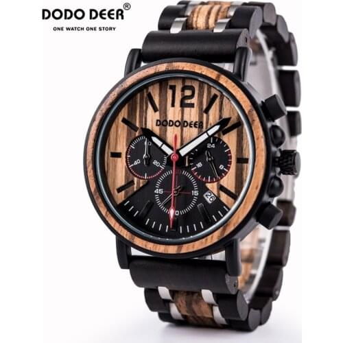 DODO DEER Luxury Wood Stainless Steel Men Watch Stylish Wooden Timepieces Chronograph Quartz Wristwatches часы мужские OEM