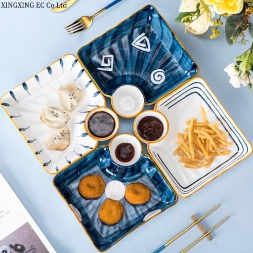 Two-in-one Ceramic Square Plate Craftsmanship Creative Vinegar Sushi Plate 7.5 Inch Dinner Plate Japanese Household Tableware