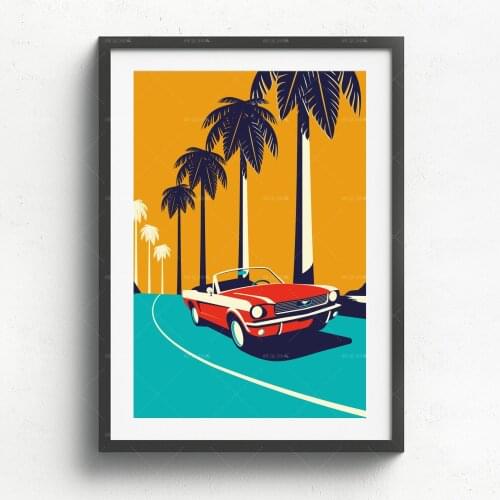 Ford mustang 65' printed on natural fine art Canvas, gift, illustrations, poster, car print, birthday, Home Decor wall print