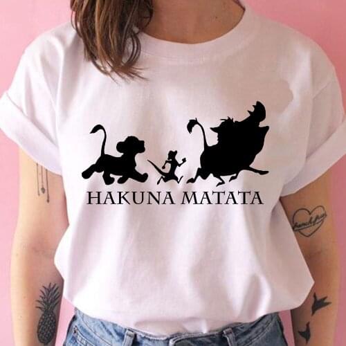 Disney The Lion King Cartoon Tshirt Women Fashion White Tops HAKUNA MATATA Simba Printed Spring Tee Streetwear Female shirt